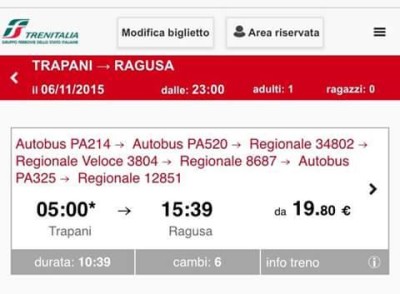 Schema di biglietto da Trapani a Ragusa pubblicato da Violapost.it
