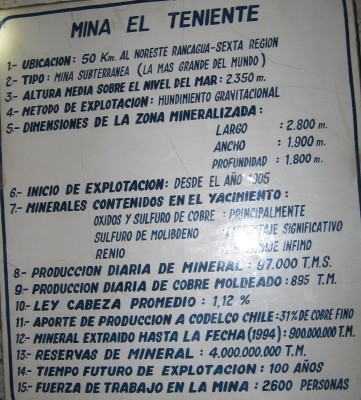 2010- Scheda della miniera "El teniente"